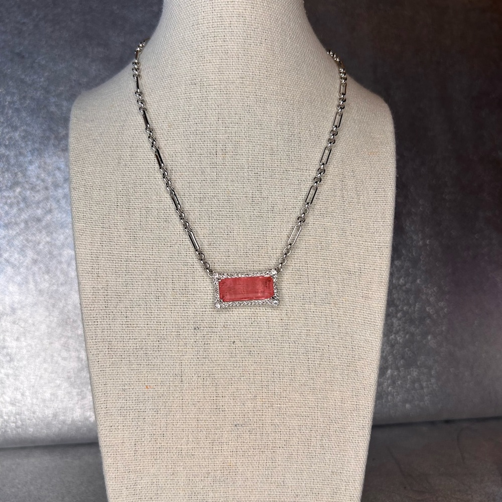 Bomb Party Lab Created Rose Quartz Necklace on Rhodium Plating NK23005